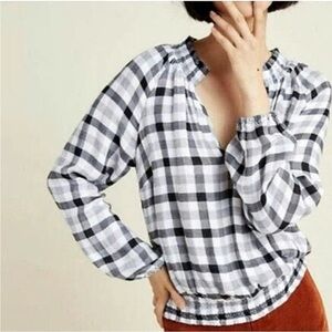 Anthropologie Black and White Checkered Blouse